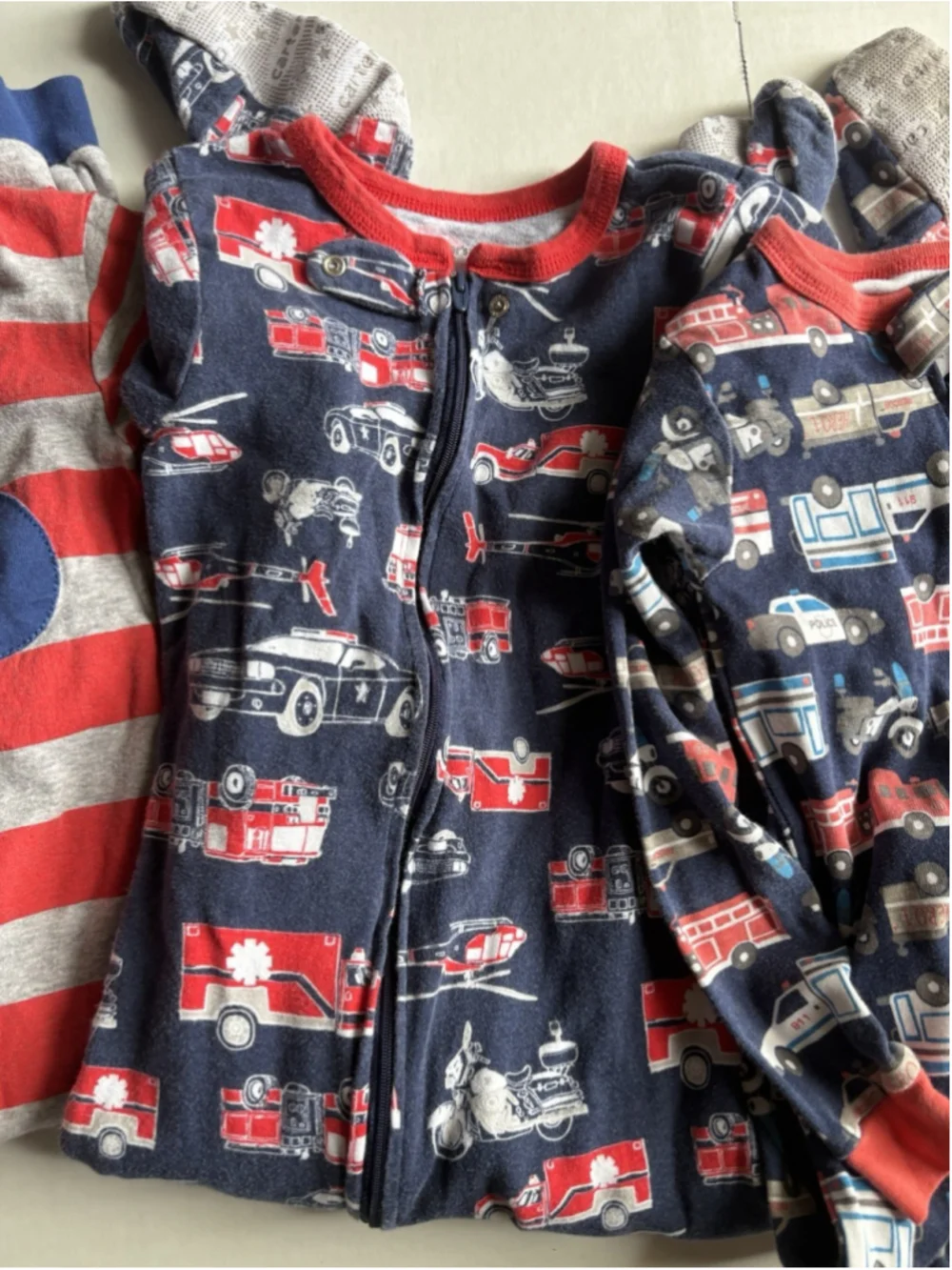 Boys Carter's One-Piece Footed Pajamas 5T Lot Of 4 Cotton Non-fleece Zip Up